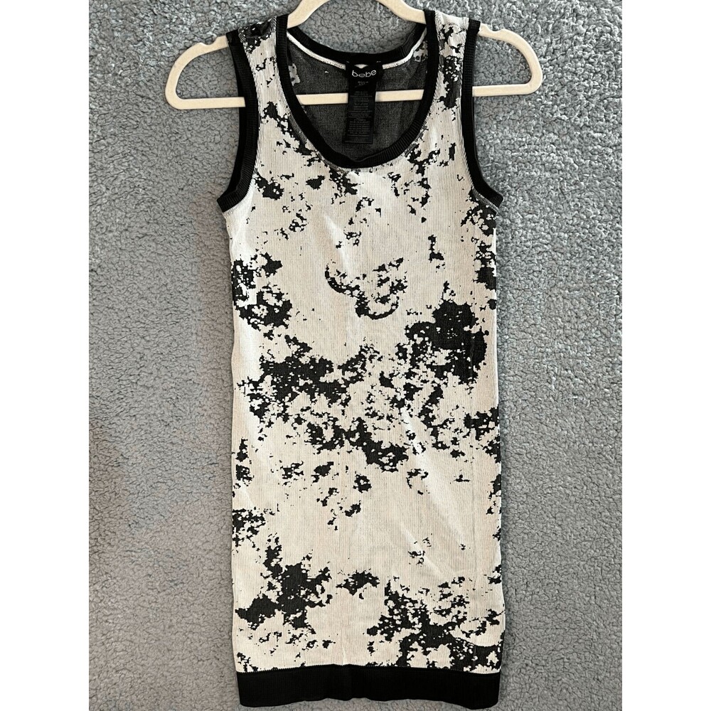 bebe black and white bodycon sleeveless womens mid thigh length dress (PS)